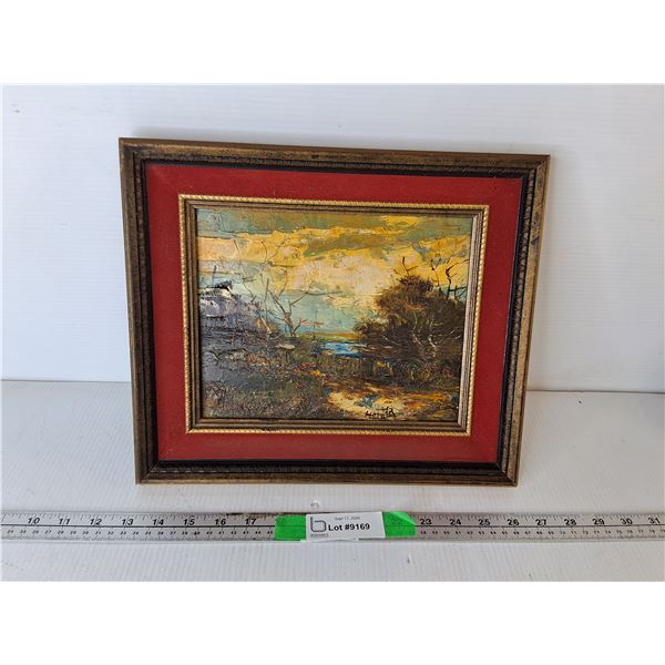 Framed Hans Herold Painting of Redberry Lake 13.5" x 11.5"