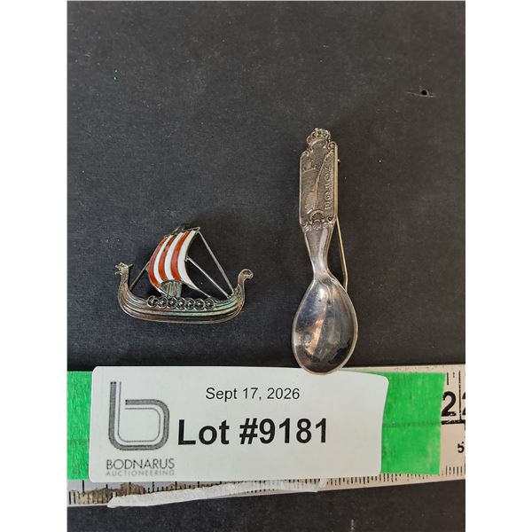 (2) Nordic Themed Sterling Silver Pins