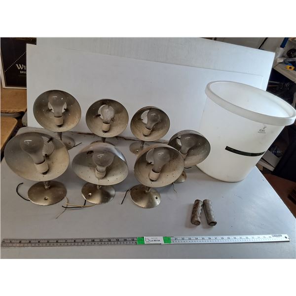 (7) MCM Office Lights- Untested, Bike Handle Grips & 5 Gallon Plastic Pail- Can't Ship