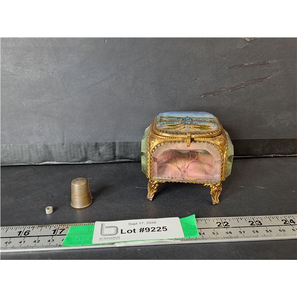 Irish International Exhibition 1907 Glass Trinket Box & Thimble