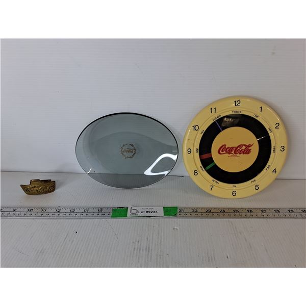 Coca-Cola Wall Clock 8", Glass Tray & Bottle Opener