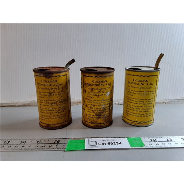 (3) Vintage Coleman Lamp Tin Measuring Cans 4"