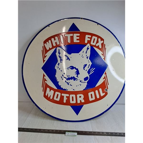 # White Fox Motor Oil Porcelain Sign - 30" Diameter