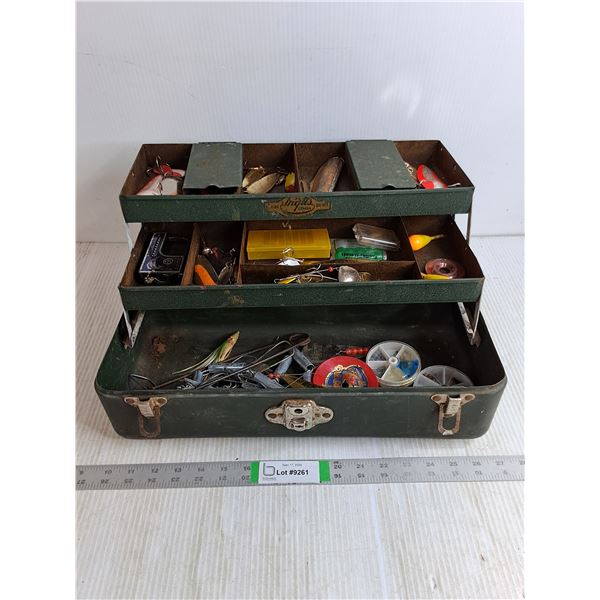 Metal tackle Box with Vintage Hooks and all Contents