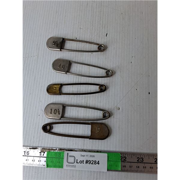 (5) Metal Jumbo Safety Pins up to 4.5 