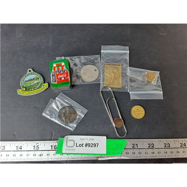Coca-Cola Stamp, Tokens, 3.5" Paperclip, Misc.