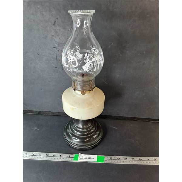 Two Toned Glass Oil Lamp with Painted Chimney 18"