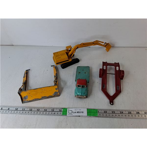 Vintage Diecast Farm Truck, Excavator, Trailor Frame, Blade