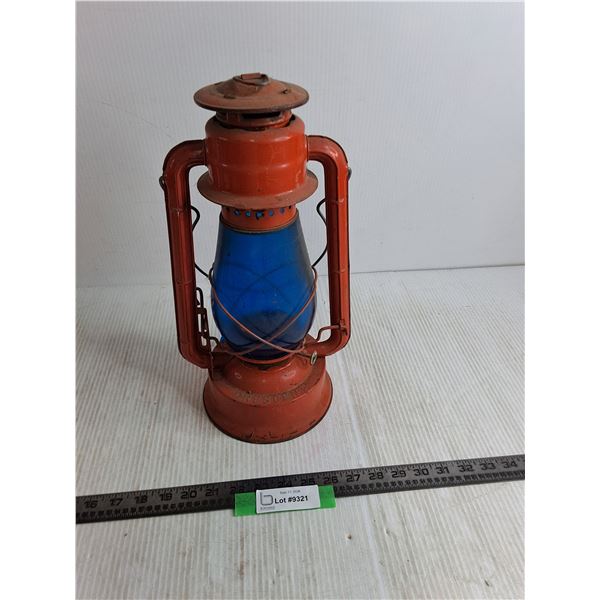Antique Crescent #12 Barn Lantern w/Blue Glass