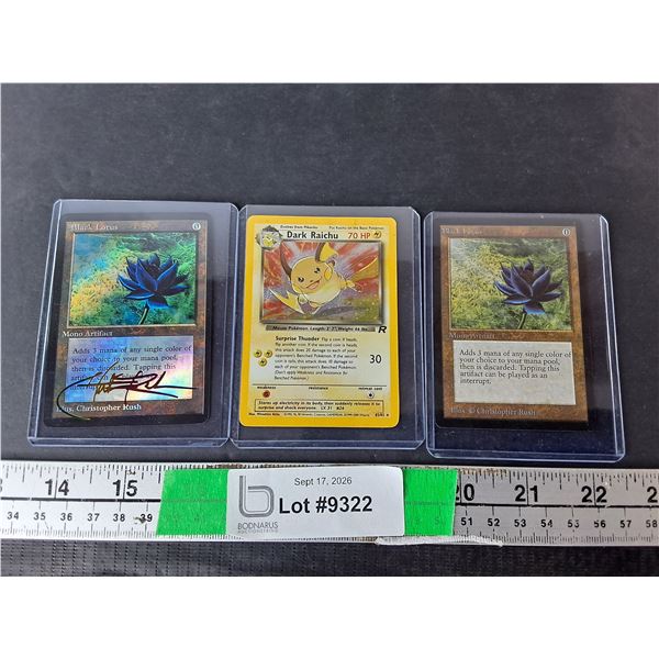 Pokemon Dark Raichu Holo Card & (2) Black Lotus Magic The Gathering Cards- Cannot Authenticate