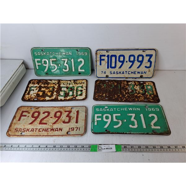 (6) Vintage Saskatchewan Farm License Plates