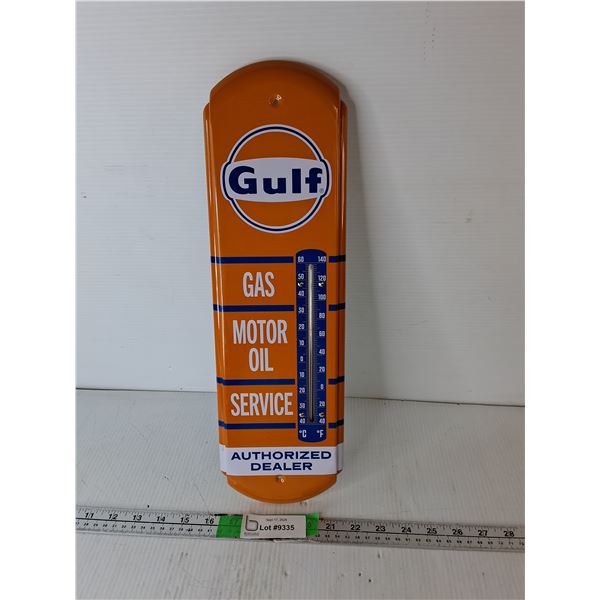 Gulf Gas Motor Oil Metal Thermometer 17.25"
