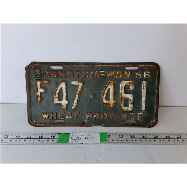 Saskatchewan 1956 Farm License Plate