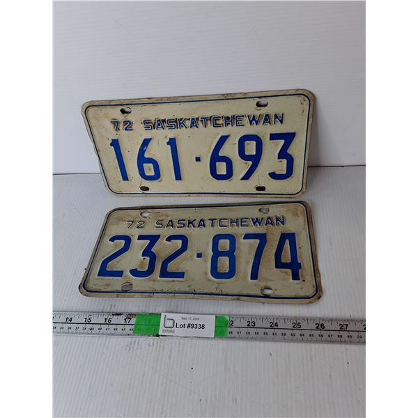 (2) 1972 Saskatchewan License Plates