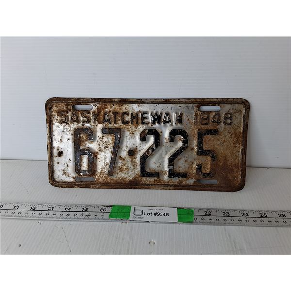 Saskatchewan 1948 License Plate