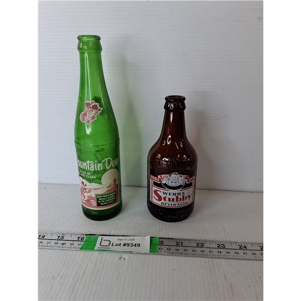 Vintage Glass Mountain Dew & Webb's Stubby Bottles up to 9.5"