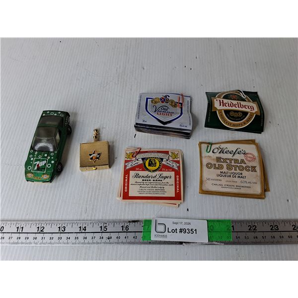 7Up Model Car, Pocket Ashtray, Liquor Labels