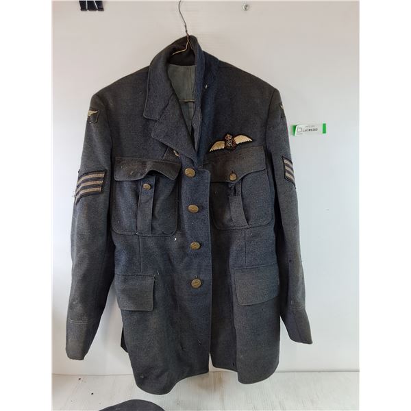 RAF Royal Air Force Jacket With Sergeant Rank, Hat, Revolver Toy All As-Is
