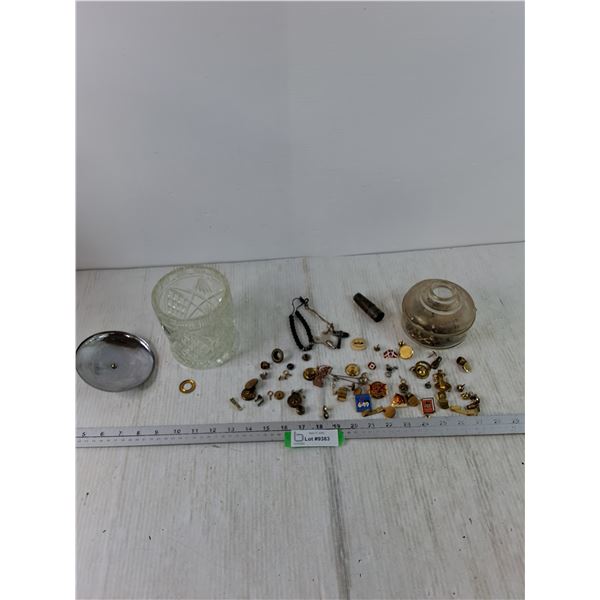 Assorted Jar of Pins, Festival of Trees, Kelowna, Buttons, Misc, Glass Cookie Jar