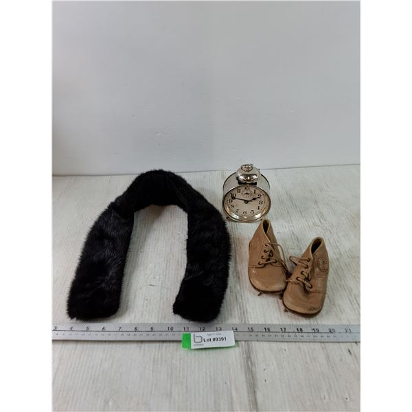 Black Winter Faux Fur Neck Cover, Size 4 Bonnie Stuart Kid's Shoes, Metal Analog Alarm Clock