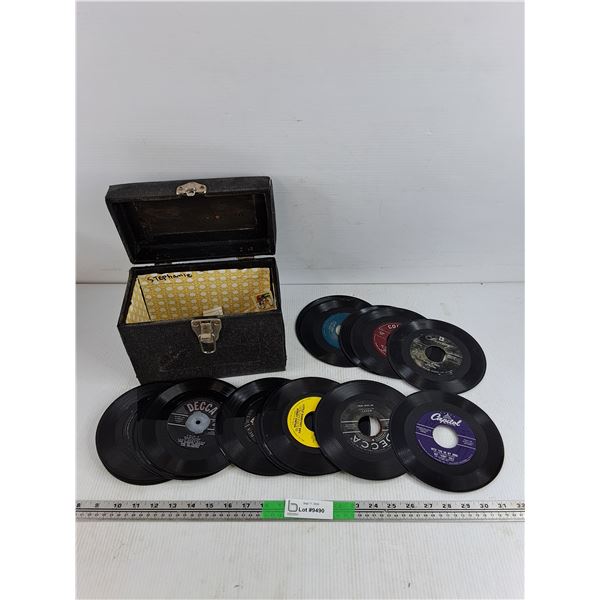 Assorted 45s Vinyl Records - Nat King Cole, Bobby Vinton, Louis Armstrong, Misc, Hardcase