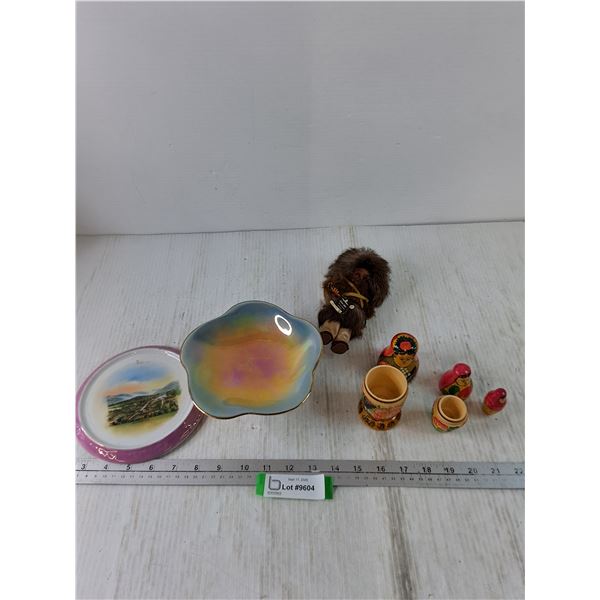 Matryoshka Dolls, Enderby BC Plate, Royal Winton Candy Dish, Handmade Inuit Doll