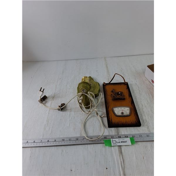 Wall Light Fixture Untested and Thermometer with Doe and Fawn Art