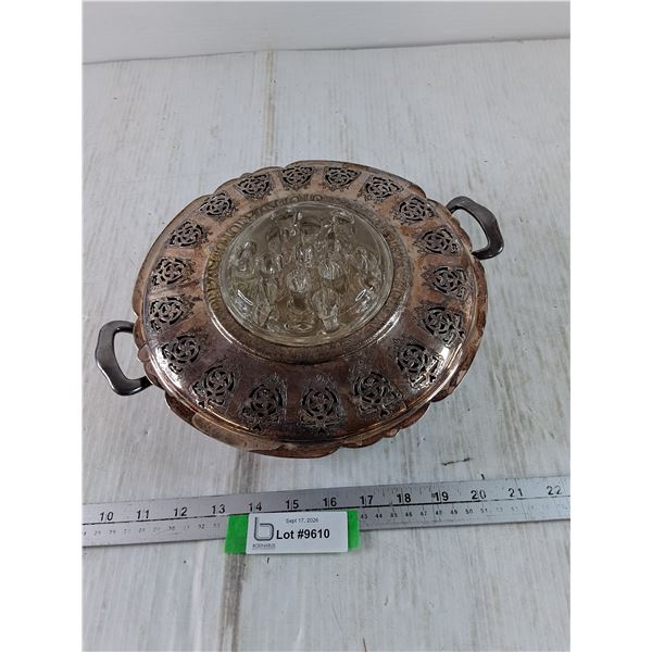 (2) Metal Dishes, Viking Plate & Rogers 1881 with Glass Frog