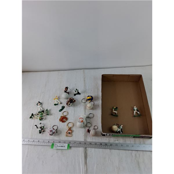 Assorted Football, Baseball, Soccer Keychains, Small Figures,  Misc All As-Is
