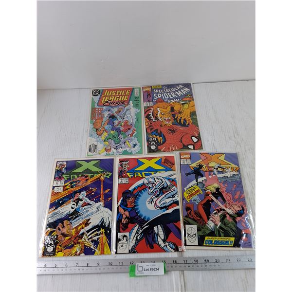(5) Original 1990s X-Factor, Spider Man, Justice League Europe Marvel DC Comics