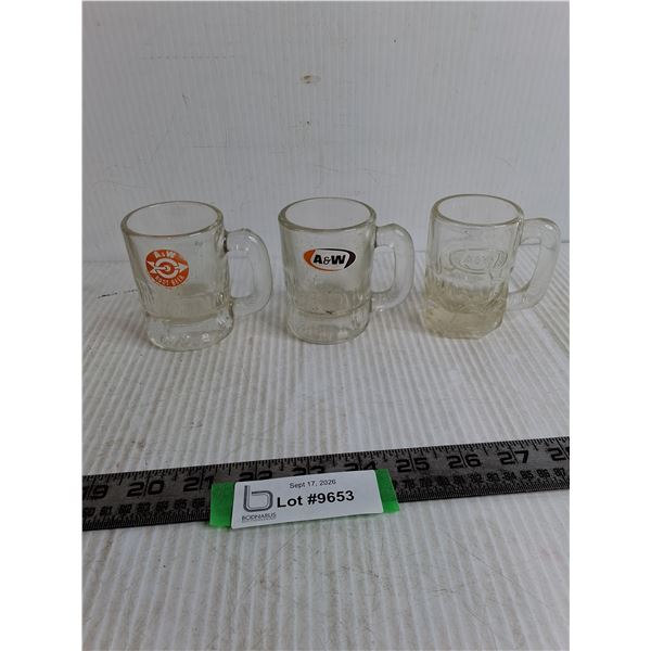 (3) A&W Small Glass Mugs