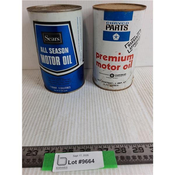 (2) Cans Of Motor Oil - Sears, Chryco Parts, Full-Cannot Ship