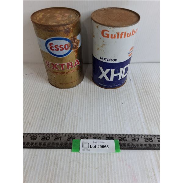 (2) Cans Of Motor Oil - Esso, Gulflube, Full-Cannot Ship