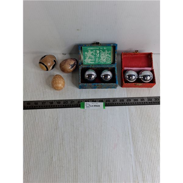 Chinese Baoding Chiming Balls, Chrome Balls, Carved Stone Eggs