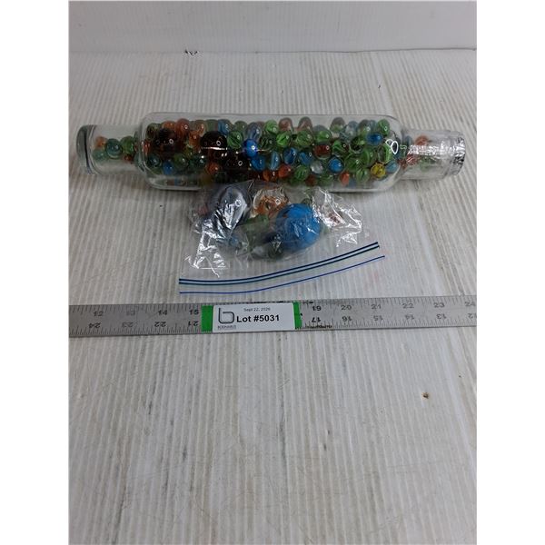 Glass Rolling Pin with Marbles&Bag with 3 Shooters and Extras