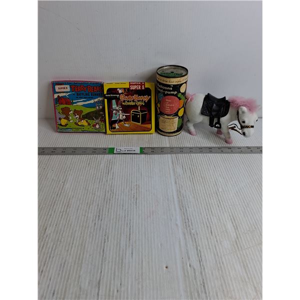 (2) Super 8 1960's Cartoon Reels,Balloon Pump,Carnival Prize Horse