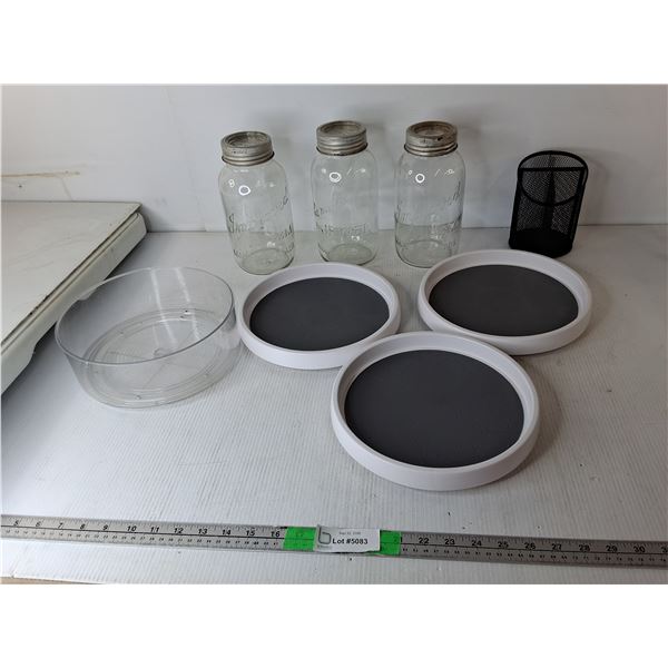 (3) Canning Jars 9", (4) Lazy Susans up to 9.75" Diameter & Desk Organizer