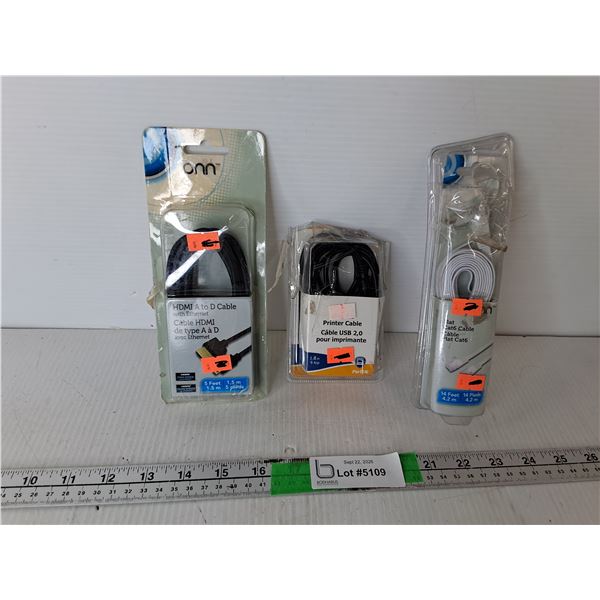 Printer Cable, HDMI A to D Cable, Cat6 Cable