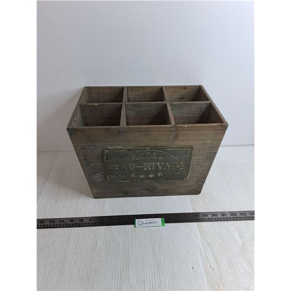 Sectioned Wooden Crate Featuring "Hotel Beau-Rivage" Plaque - 15x10x10"