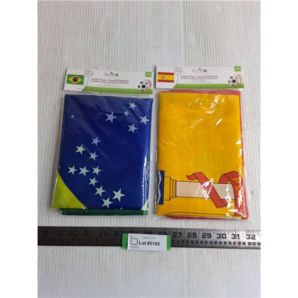 (2) Sealed Fan Edition National Flags - Spain & Brazil