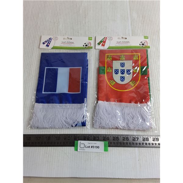 (2) Sealed Fan Edition Flag Scarves - France & Portugal