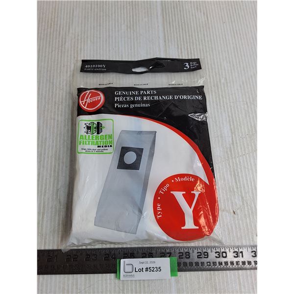 Sealed 3-Pack of Hoover Y Model Vacuum Bags