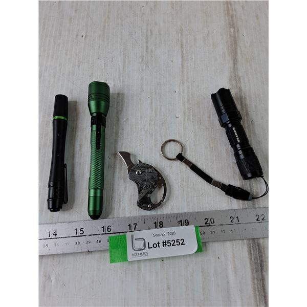 (3) Flashlights, (2) Untested As-Is (1) Tested Works, Carabiner Folding Knife