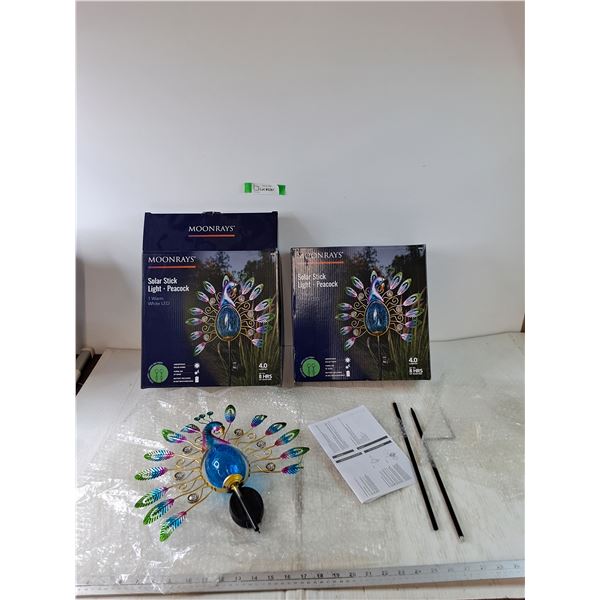 (2) Moonrays Solar Stick Peacock Solar Powered LED Lawn Ornaments Untested As-Is