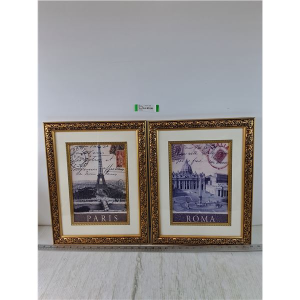 (2) Framed Pictures of Rome and Paris, 18 1/4" x 14 1/4"