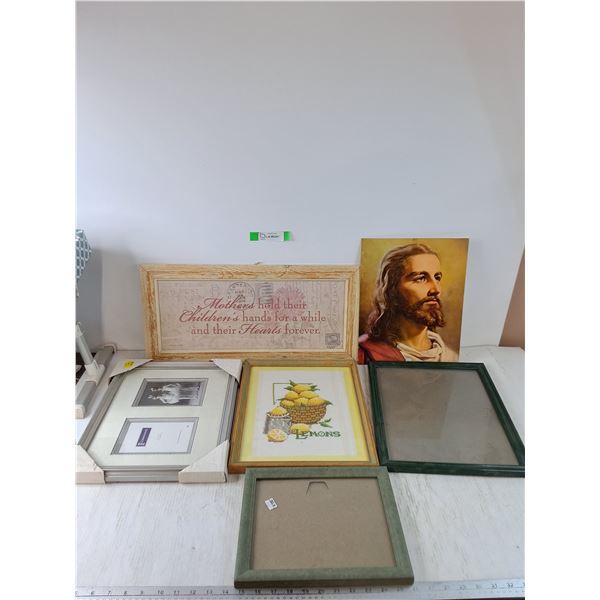 Jesus Print, Lemon Cross-Stitch Art, Mother's Print, (3) Photo Frames
