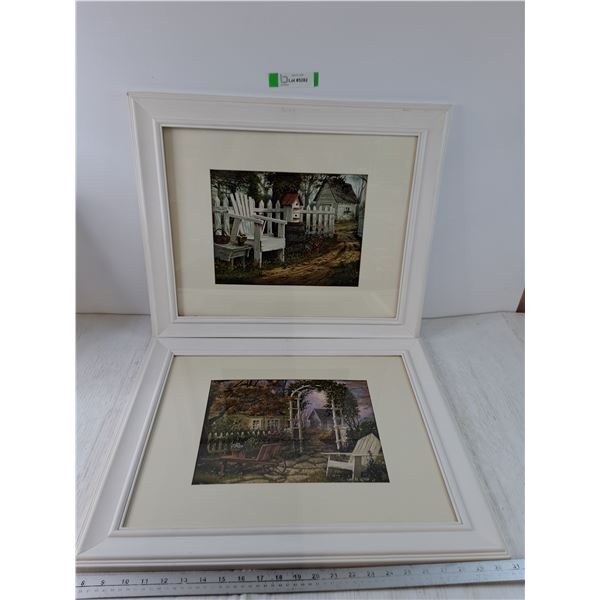 (2) Painting Prints of Backyard Garden and Shed