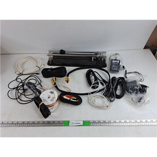 Tile Cutter & Assorted TV Cables, HDMI, Power Cords