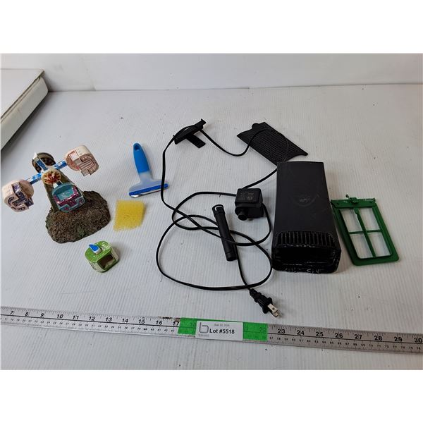 Aquarium Pump-As Is, Glass Scraper, Decor, Misc.