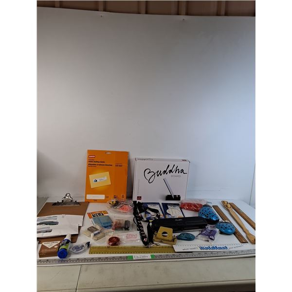 Buddha Board, Clipboard, Paper Clips, Erasers, Lanyards, Sticky Tac, Misc